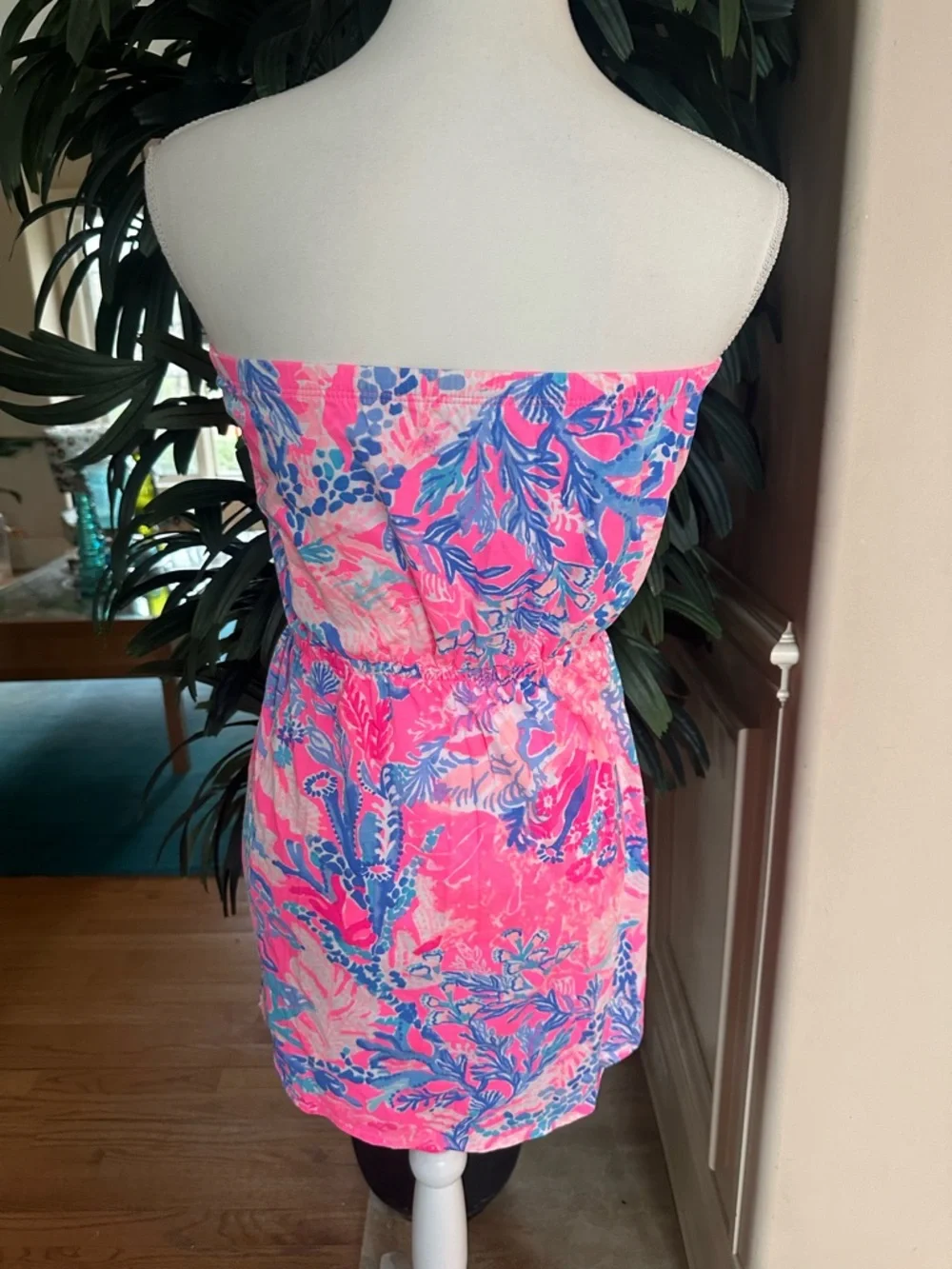 💙💕Lilly Pulitzer Pink Blue Strapless Light Paschs Aquadesiac Print Dress S💙💕 - Picture 7 of 11